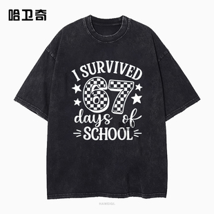 图案欧美短袖 新款 T恤宽松男女上衣服 67有趣 Seven 跨境美式 Six
