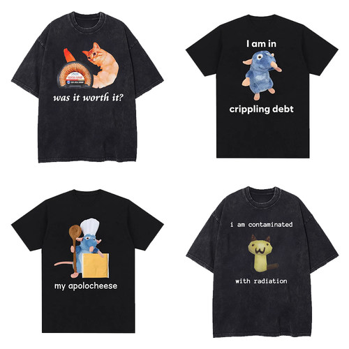 Gatto divertente Meme T-shirt我被辐射污染了猫咪表情包短袖T恤