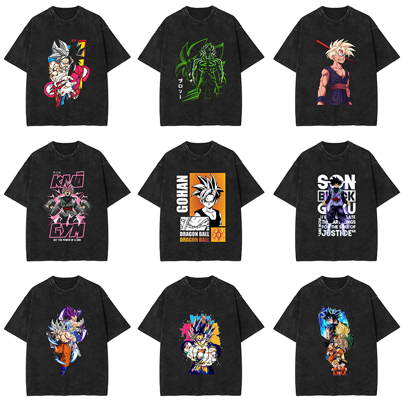 七龙珠goku悟空Dragon Ball Washed动漫高街vintage水洗短袖T恤衫