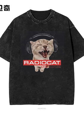 摇滚乐队滑稽Radiocat The Bends猫咪表情T恤男女复古哥特大号T恤