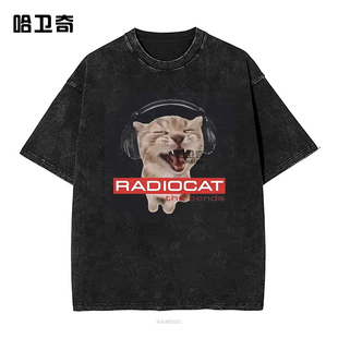 摇滚乐队滑稽Radiocat The Bends猫咪表情T恤男女复古哥特大号T恤