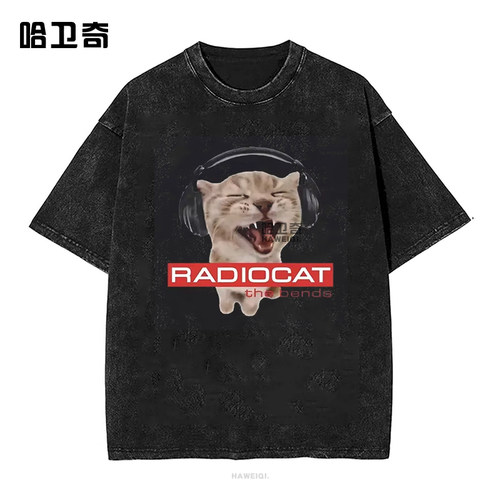 摇滚乐队滑稽Radiocat The Bends猫咪表情T恤男女复古哥特大号T恤