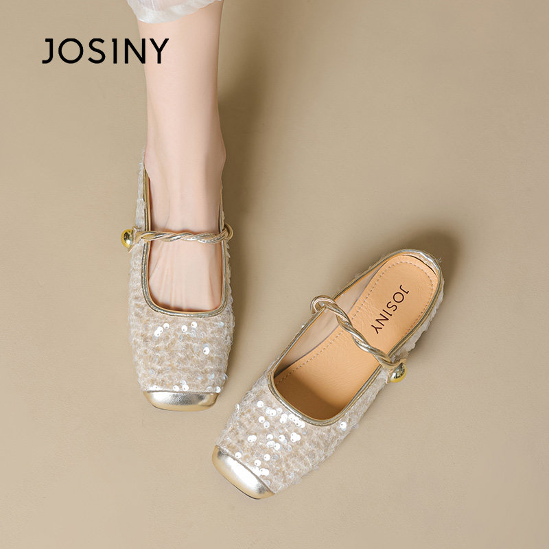 卓诗尼一脚蹬包头半拖鞋女外穿2026超火夏新款亮片一字带圆头单鞋