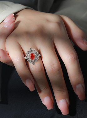 直播热卖彩宝花冠冰花切戒指女爆闪高碳钻太阳花指环