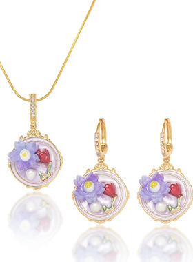 项链女欧美花朵法式气质巴洛克天然淡水珍珠项链油画风套装项饰女