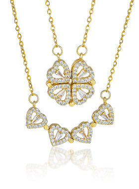 项链女 跨境ins气质四叶花项链小众设计时尚满钻饰品叠戴钛钢项链