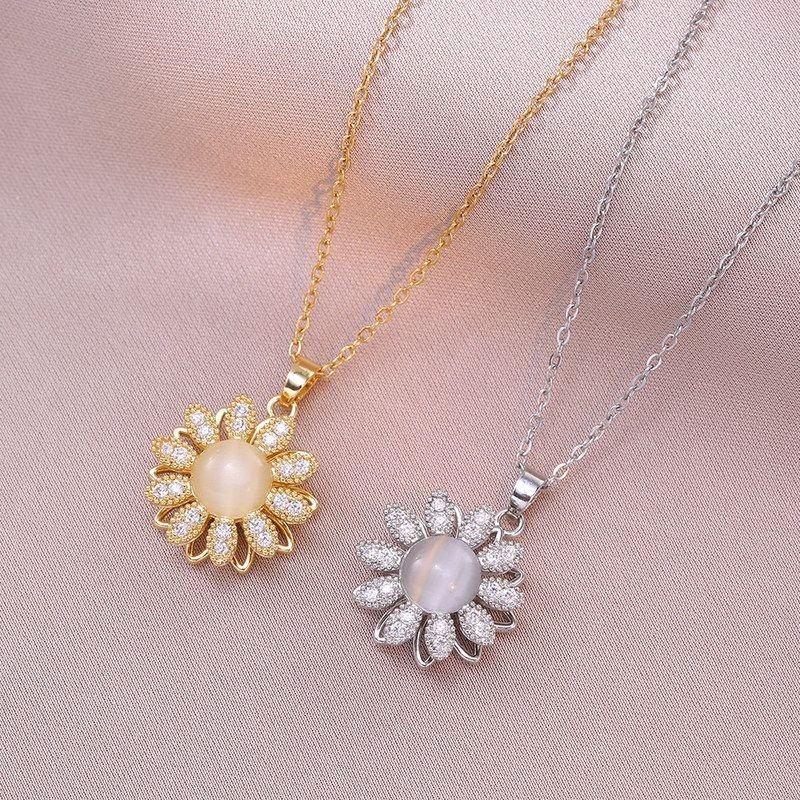 项链女 日韩风跨境太阳花新款镶钻向日葵项链ins旋转锁骨链饰品
