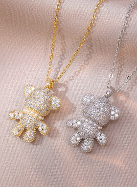 项链女网红时尚气质小众设计珍珠锆石小熊镶跨境简约欧美个性配饰