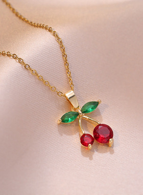 项链女日韩风锆石樱桃新品项链配饰女时尚锁骨链锆石项链吊坠