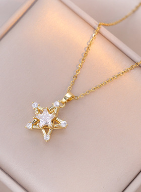 项链女 网红旋转五角星锆石ins气质个性时尚日韩风简约锁骨链