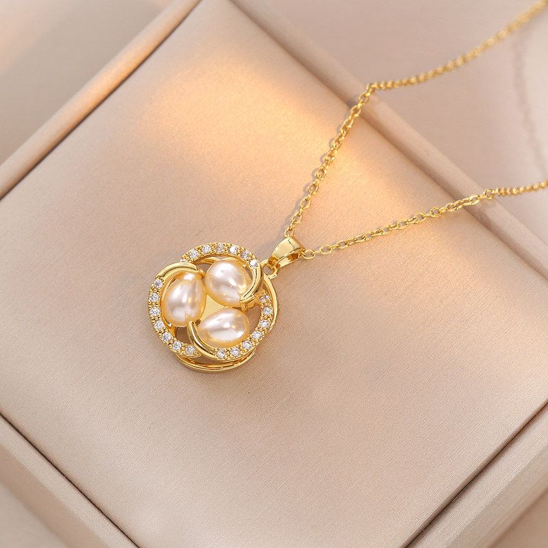 项链女 日韩风时尚法式宫廷复古仿珍珠吊坠锁骨链小众设计颈链