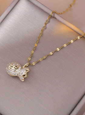 项链女 日韩风时尚钱袋锆石钛钢项链饰品欧美气质简约小众锁骨链