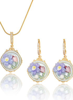 项链女欧美花朵法式气质巴洛克天然淡水珍珠项链油画风套装项饰女