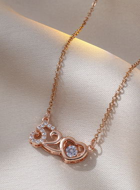 钛钢项链女 ins时尚爱心锆石吊坠浪漫我爱你灵动520跳动的心项链