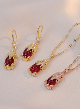 项链女 日韩风复古红色貔貅ins时尚网红锁骨链镀真金短款脖链