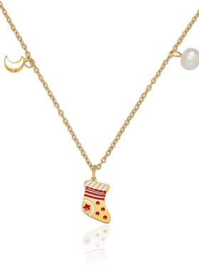 项链女欧美天然淡水珍珠圣诞系列袜子红色可爱礼物圣诞节月亮项链