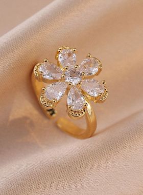 戒指女 日韩时髦气质简约花瓣戒指开口可调节网红惊艳夸张食指戒