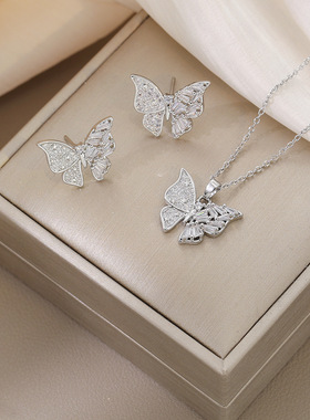 钛钢项链蝴蝶锆石小众新款设计感