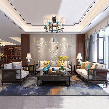 新中式实木沙发组合简约现代别墅客厅轻奢家具大小户型布艺沙发