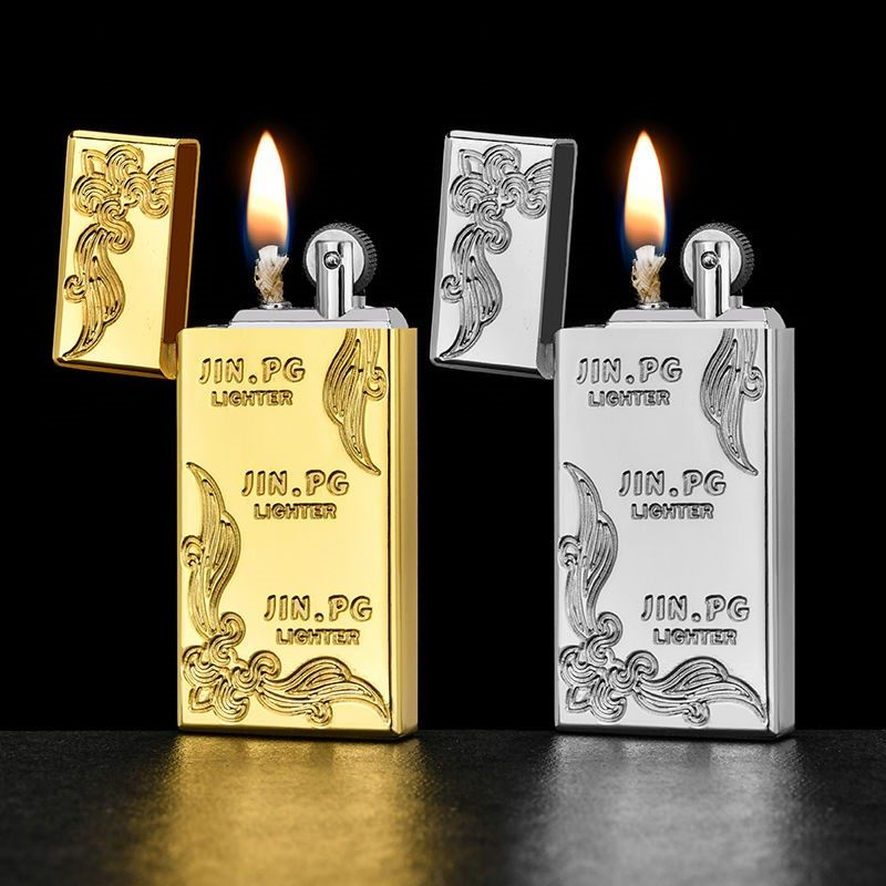 老式煤油打火机 超薄怀旧复古砂轮个性创意定制打火机送火石棉芯