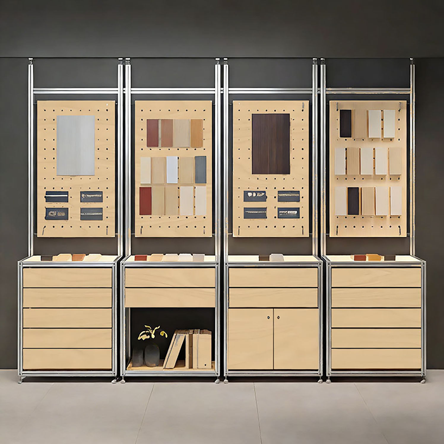 铝型材桦木海洋板展示架洞洞板落地陈列架商超货柜商品收纳架定制