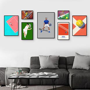 网球装饰画体育馆球馆主题餐厅背景墙挂画球类运动俱乐部墙面壁画