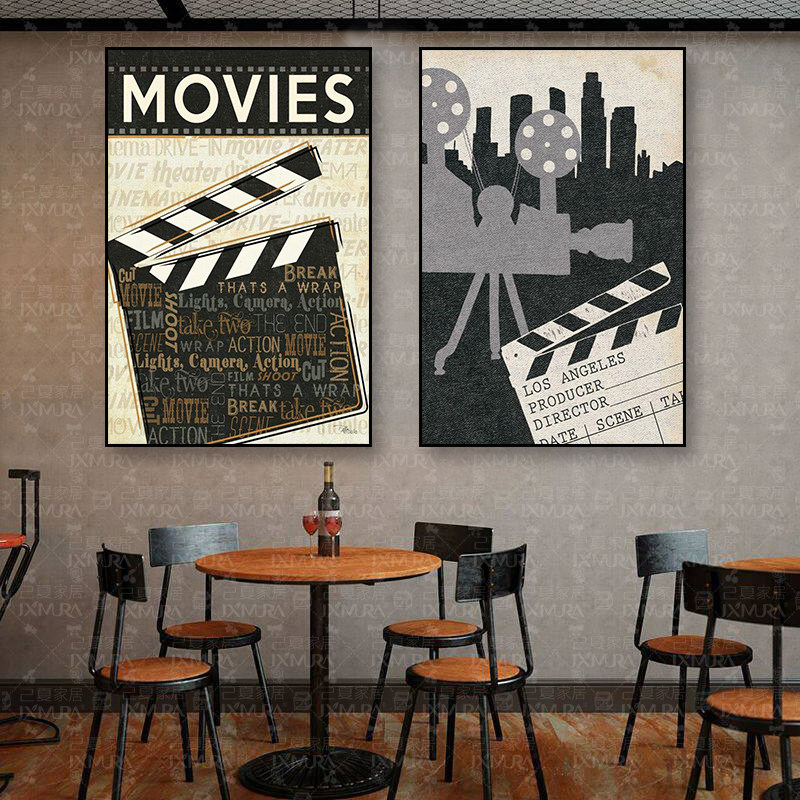 电影院装饰画影吧私人影院影视传媒公司放映机复古美式餐厅挂画