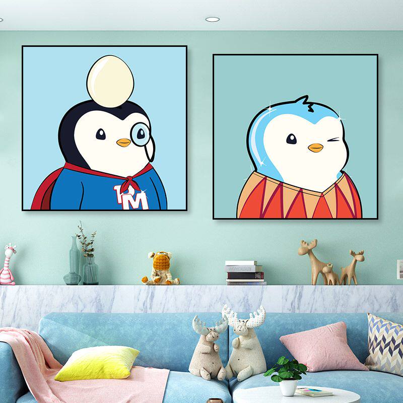 企鹅装饰画动物儿童房间可爱卡通童装店壁画早教中心书房简约挂画