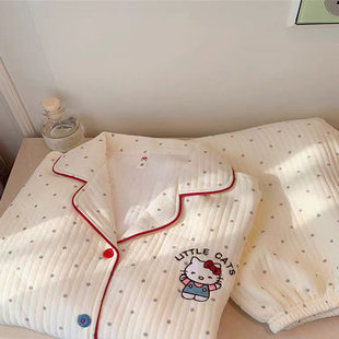 日系HelloKitty空气棉睡衣女款秋冬季夹层加厚2025新款可爱家居服