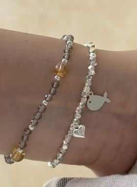 S925银韩系黄塔金手链小鱼爱心