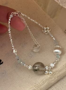 S925银气质绿幽灵碎银手链