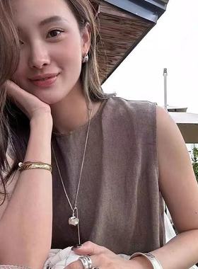 眼观银白水晶水滴项链