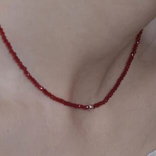 眼观S925银韩系红石银珠项链本命年显白复古锁骨链喜庆简约大气款