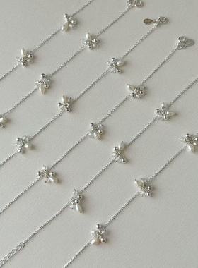 S925银淡水珍珠白锆石圆珠手链