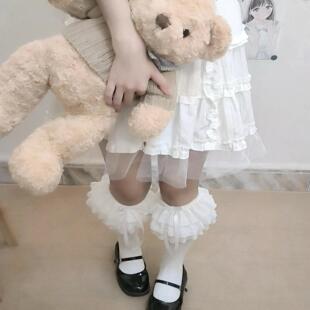 lolita蕾丝多层花边小腿袜女jk甜美蝴蝶结洛丽塔中筒袜配靴子doll