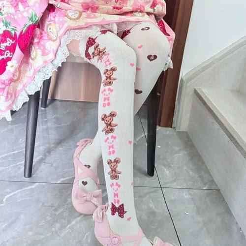 【兔熊格子】Lolita洛丽塔过膝袜女长袜袜子女纯棉长筒袜甜妹