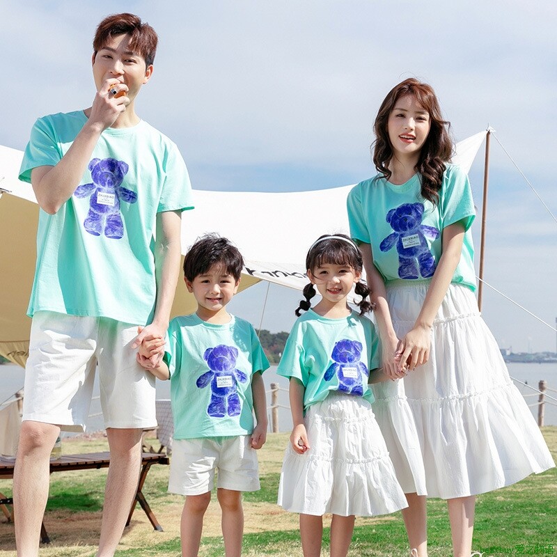 Family Matching t-shirt亲子装韩版一家四口儿童卡通短袖网红母
