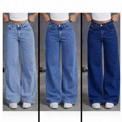 versatile denims pants loose jeans baggy trousers高腰直筒