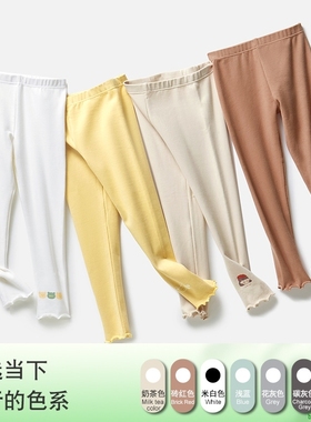 kids pants underwear春秋新款儿童保暖宝宝花边外穿长裤卡通洋气