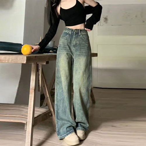 Vintage High-waisted Slimming Jeans American Bottoms Pants女