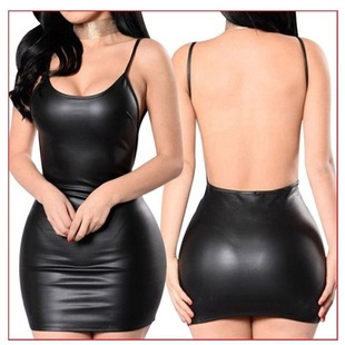 dress backless club sexy short leather party 露背包臀裙 faux