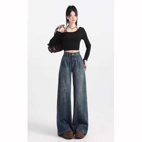 loose jeans wide leg denim pants baggy trousers 复古阔腿仔裤