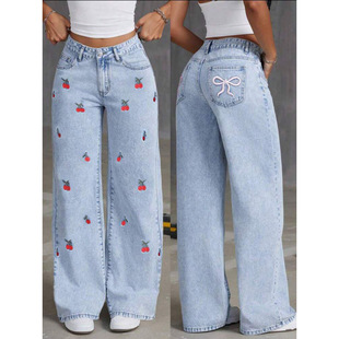 woman denim pants women jeans trousers牛仔裤女阔腿拖地长裤子