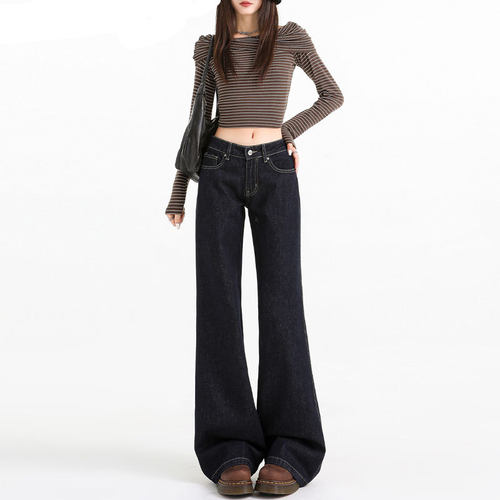 Loose Jeans Versatile Denims Pants flared Trousers美式深蓝色