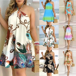 Women Halter Neck Dress Boho Backless ladies beach dress女裙