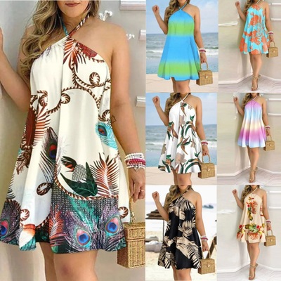 Women Halter Neck Dress Boho Backless ladies beach dress女裙