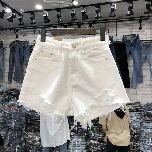jeans denim distressed shorts ripped pants破洞牛仔短裤女Chic