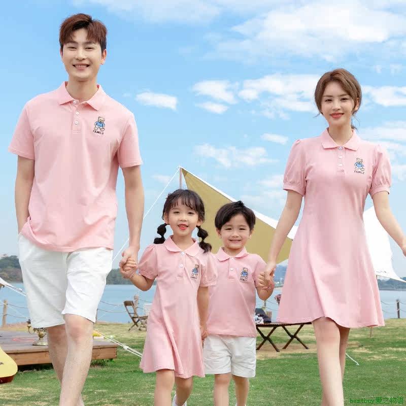 Family Matching t-shirt网红母女装连衣裙2023亲子装一家三口家