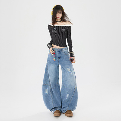 Versatile Denims Pants Loose Jeans Baggy Trousers橙绢女装#