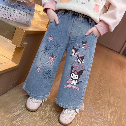 versatile denims pants loose jeans baggy trousers女童牛仔裤